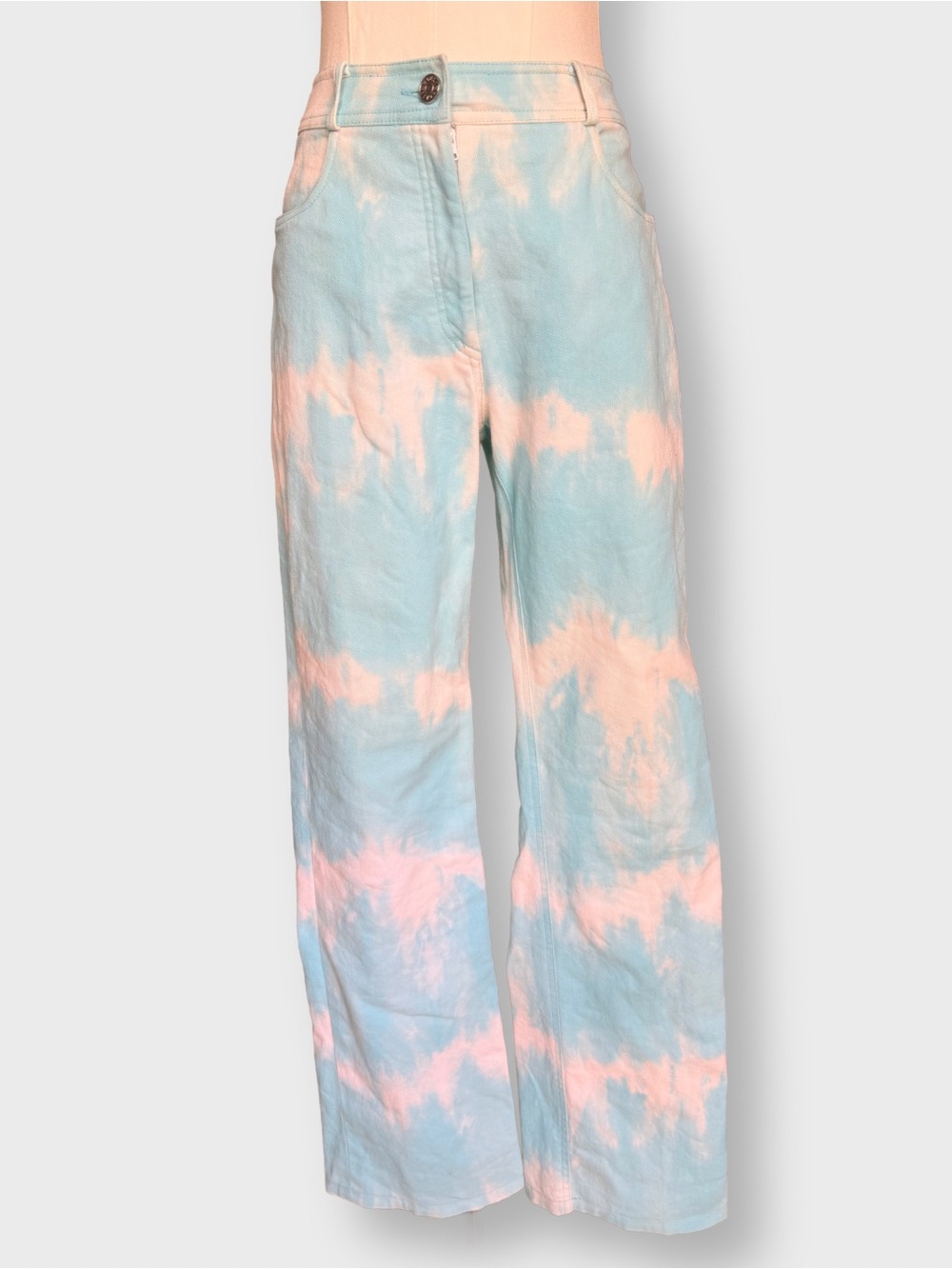 VINTAGE Celine Spring Summer 2000 Blue Tie Dye Cloud Print Jeans FR 38
